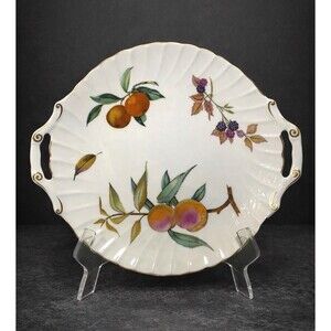Vintage Royal Worcester Arden Cake Plate w Handles Gold Trim 12.25 England